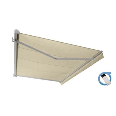 OMBRAZUR Store banne Semi-coffre COVER Blanc 4x3m Motoris&eacute; &agrave;&nbsp; t&eacute;l&eacute;commande - Toile Ecrue