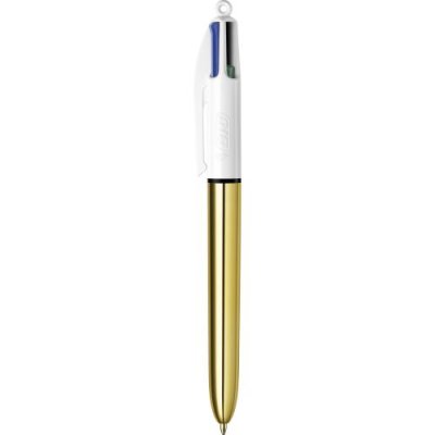 BIC Stylo - 4 Couleurs - Pointe Moyenne -  - Corps M&eacute;tal Or