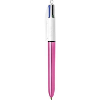 BIC Stylo - 4 Couleurs - Pointe Moyenne -  - Corps M&eacute;tal Rose