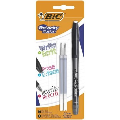 BIC Stylo  Gel Ocity illusion + recharges - encre gel effa&ccedil;able - Noir - 3 pcs