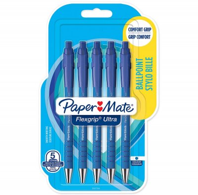 PAPERMATE Stylo Bille flexgrip" Bleu Pointe Moyenne X5 " - Les 5 Stylos