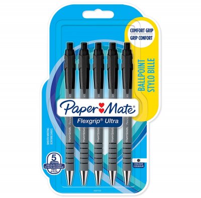 PAPERMATE Stylo Bille flexgrip" Noir Pointe Moyenne X5 " - Les 5 Stylos