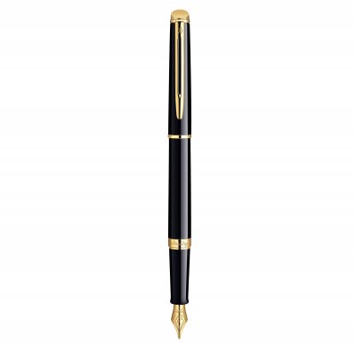 WATERMAN Stylo plume H&eacute;misph&egrave;re laqu&eacute; noir et or plume moyenne