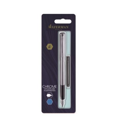 WATERMAN Stylo plume  GRADUATE chrom&eacute; + 1 cartouche longuebleue