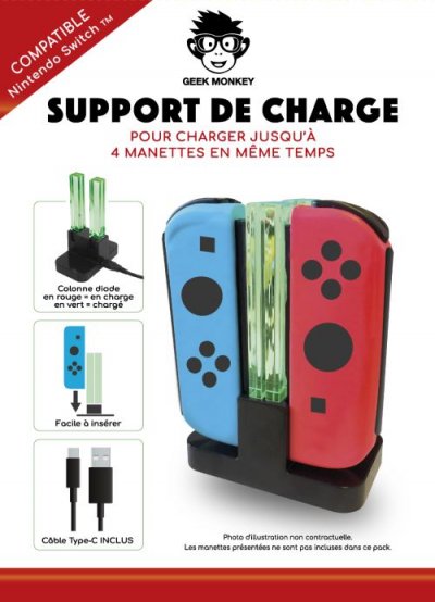 GEEK MONKEYS Support de charge manettes  pour Nintendo Switch Noir