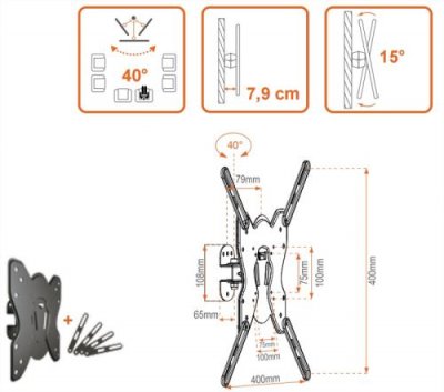 METRONIC Support tv inclinable et orientable pour tv 42 &agrave; 55"" (106 &agrave; 140 cm)
