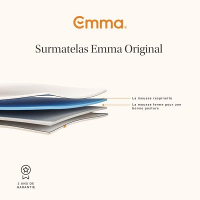 EMMA Surmatelas r&eacute;versible -  - 180x200 cm - M&eacute;moire de forme