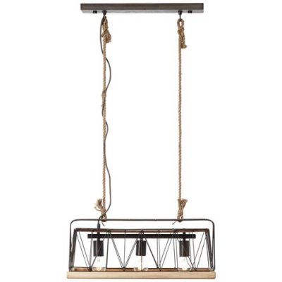 BRILLIANT Suspension 3 lumi&egrave;res m&eacute;tal/bois/corde L59cm