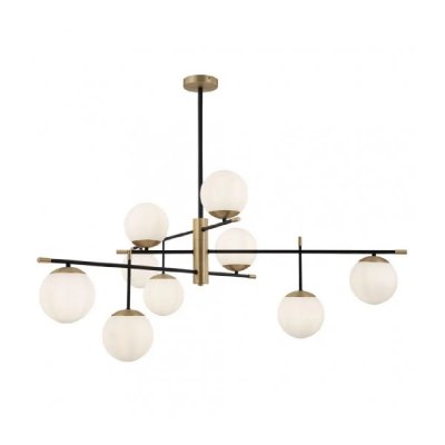 MAYTONI Suspension 9 lumi&egrave;res dor&eacute; et noir avec sph&egrave;res en verre blanc