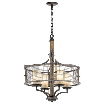 KICHLER Suspension Ahrendale, fer et verre, 4 ampoules
