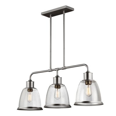 ELSTEAD LIGHTING Suspension Bar Hobson, nickel satin&eacute;, verre tachet&eacute;, 3 &eacute;clairages