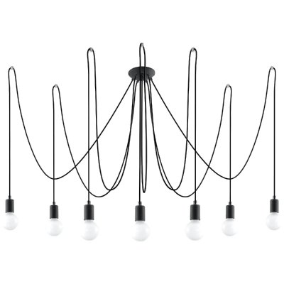 SOLLUX Suspension EDISON acier/corde en textile noir 7 ampoules
