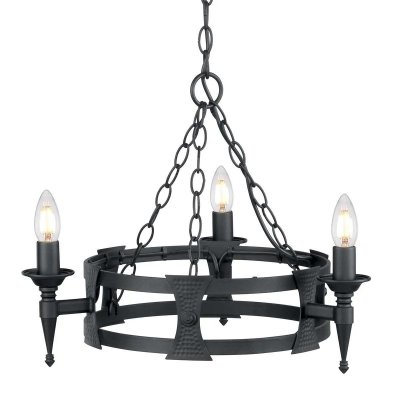 ELSTEAD Suspension Saxon, fer forg&eacute;, noir, 3 ampoules