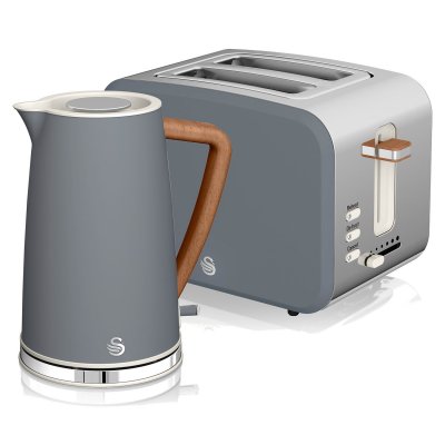 SWAN  Set petit-d&eacute;jeuner Bouilloire sans fil 1,7 L grille-pain 2 Nordic Gris  STP2090GRYNEU
