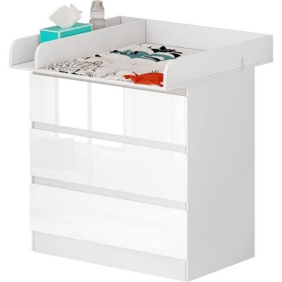 WOLTU Table &agrave; langer b&eacute;b&eacute; plan &agrave; langer avec 3 tiroirs meuble enfant en bois d&acute;ing&eacute;nierie+en mdf.blanc
