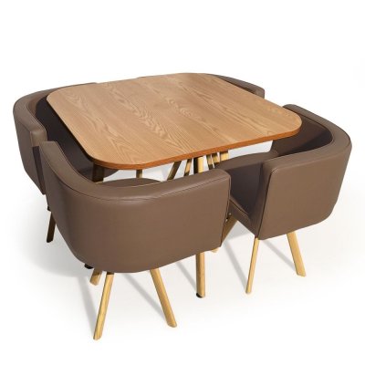 Table Avec Chaises Encastrables Scandinaves Taupe COPENHAGUE