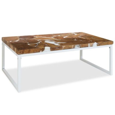 Table Basse 110x60x40 cm Teck R&eacute;sine vidaXL - Blanc