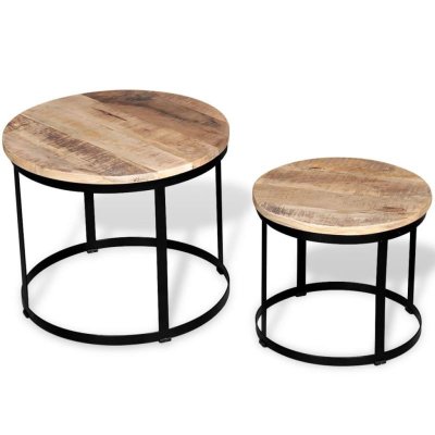 Table Basse 2 pcs Rond 40/50 cm Bois de Manguier Brut Vidaxl Brun