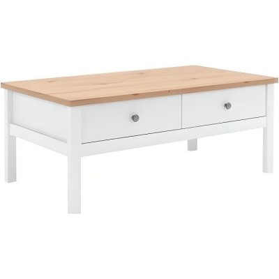 Table Basse 2 tiroirs L100 cm - D&eacute;cor Blanc et bois