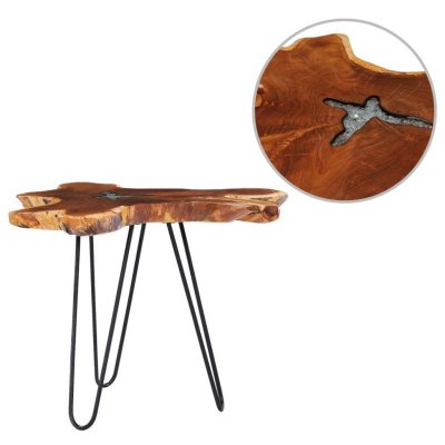 Table basse 70 x 45 cm Bois de teck massif et polyr&eacute;sine