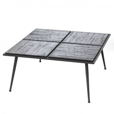 Table basse 80x80x38 cm Noir en M&eacute;tal et Teck - Amadeus - Noir - Teck
