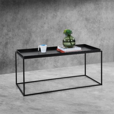 Table Basse &agrave; Plateau Arsia Large en M&eacute;tal Noir Mat [en.casa]
