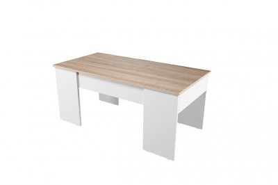 Table basse &agrave; plateau relevable ch&ecirc;ne / blanc