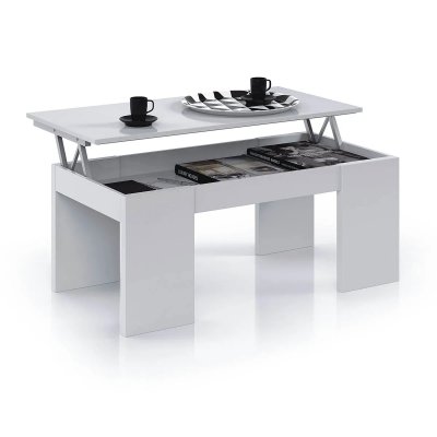 Table Basse &agrave; Plateau Relevable coloris blanc brillant - Dim : 100 x 50 x 42 cm