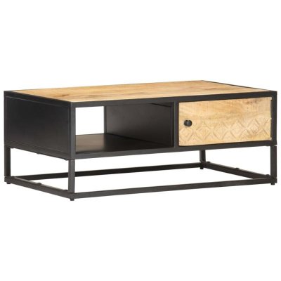 Table basse &agrave; porte sculpt&eacute;e 90x55x36 cm Bois de manguier brut