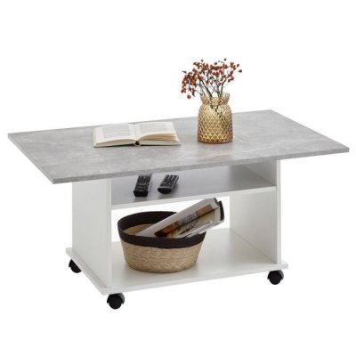 Table basse &agrave; roulettes de 100 cm gris b&eacute;ton et blanc FMD
