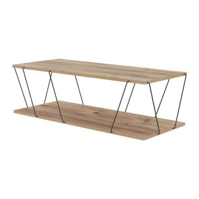 Table basse avec 1 &eacute;tag&egrave;re - Coloris : Naturel et noir - DELORY
