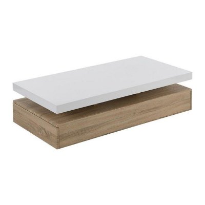 Table basse avec 2 tiroirs en MDF - Naturel clair et blanc - FELIX