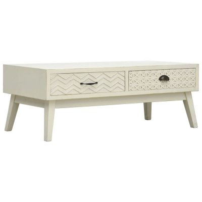 Table basse avec 2 tiroirs gris sculpt&eacute; 110x50x40 cm bois