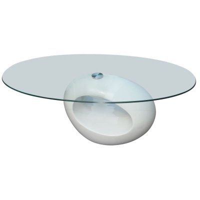 Table basse avec dessus de table en verre ovale blanc brillant
