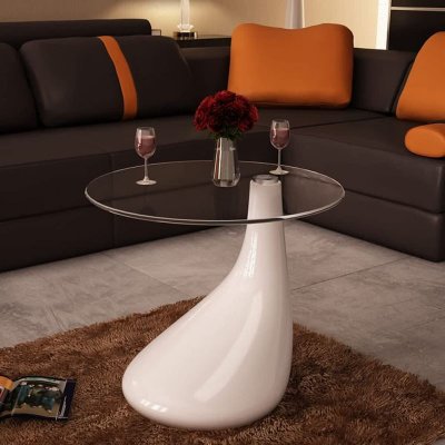 Table basse avec dessus de table en verre rond blanc brillant