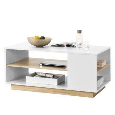 Table Basse avec &Eacute;tag&egrave;re de Stockage Trelleborg 46 x 100 x 60 cm Blanc Ch&ecirc;ne [en.casa]