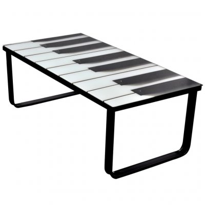 Table basse avec impression de piano dessus de table en verre