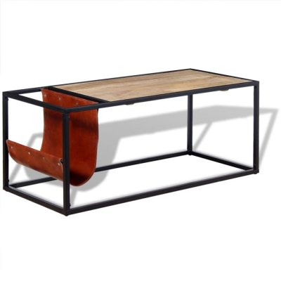 Table basse avec porte-revues Cuir v&eacute;ritable 110 x 50 x 45 cm