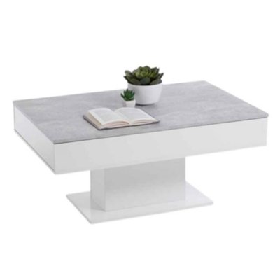 Table basse avec rangements 100x65x46 cm gris b&eacute;ton et blanc