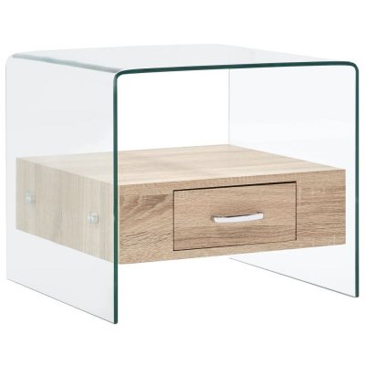 Table basse avec tiroir 50 x 50 x 45 cm verre tremp&eacute;