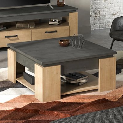 Table basse carr&eacute;e AUSTIN - D&eacute;cor ch&ecirc;ne Hamilton et Sidewalk - L 80 x P 80 x H 37,2 cm