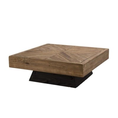 Table basse carr&eacute;e en pin recycl&eacute; pi&egrave;tement noir L99