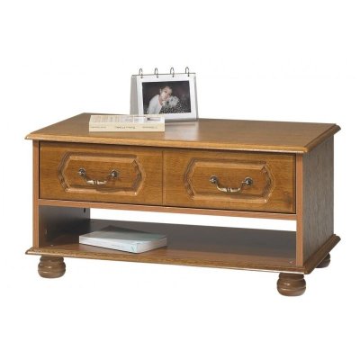 Table Basse Ch&ecirc;ne Rustique Rectangle 2 Tiroirs 