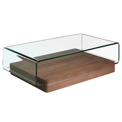 Table basse courb&eacute;e en verre et bois 2004C, 120 x 70 x 33 cm. -