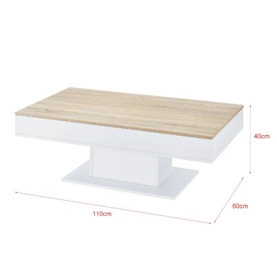 Table basse de salon avec 2 espaces de rangement 110 cm effet chene blanc