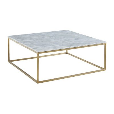 Table basse design ARETHA - Marbre et M&eacute;tal - Blanc et Dor&eacute;