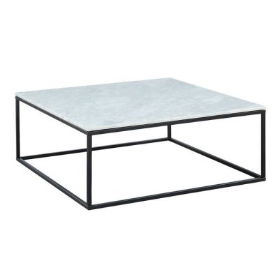 Table basse design ARETHA - Marbre & M&eacute;tal - Blanc & Noir