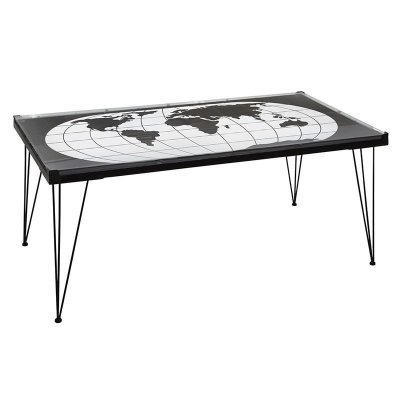 Table basse design m&eacute;tal Mappemonde - L. 110 x H. 52 cm - Noir