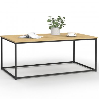 Table basse DETROIT 113 cm design industriel bois et m&eacute;tal noir 