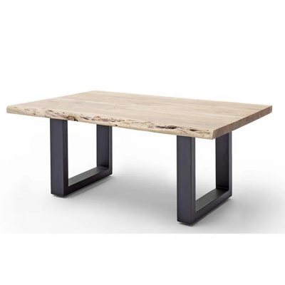 Table basse en bois d'acacia massif naturel et m&eacute;tal anthracite - L.110 x H.45 x P.70 cm
